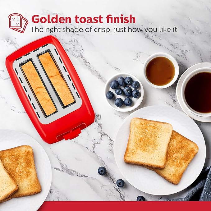 Holstein Housewares 2-Slice Toaster with 7 Browning Settings Extra-Wide Slots Reheat Defrost Cancel High-Lift Release Removable Crumb Tray – Compact Stainless Steel Red
