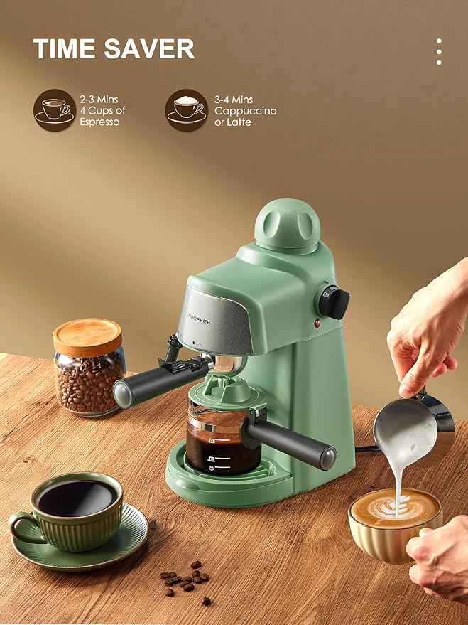 Espresso Machine 3.5Bar Espresso and Cappuccino Machine with Preheating Function 4 Cup Coffee Maker with Milk Frothing Function and Steam Wand (Green) CM6810