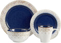 American Atelier Round Dinnerware Sets | Blue Kitchen Plates Bowls and Mugs | 16 Piece Stoneware Granada Collection | Dishwasher &amp Microwave Safe | Service for 4