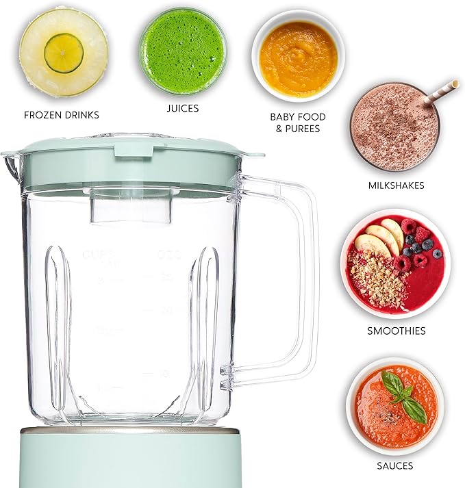 COOK WITH COLOR 300 Watt Blender: Powerful 2-Speed Control with Pulse 4-Tip Stainless Steel Blades 25oz (750ml) Jar and Skid-Resistant Feet Sage