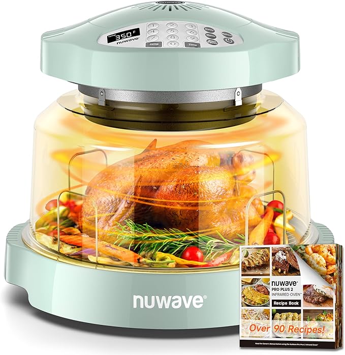 Nuwave Oven Pro Plus Air Fryer Infra-Red Countertop 2025 Advanced Convection No Defrosting or Preheating Cook Fresh or Frozen Durable Power Dome 100 Presets &amp 50 Memory PFAS Free Mint Gree