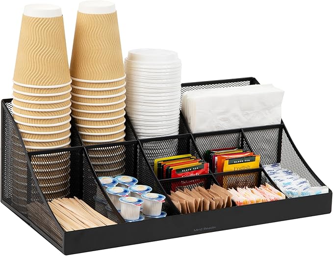 Mind Reader Countertop Organizer 2-Tier Office Breakroom Supply Caddy Metal Mesh Black