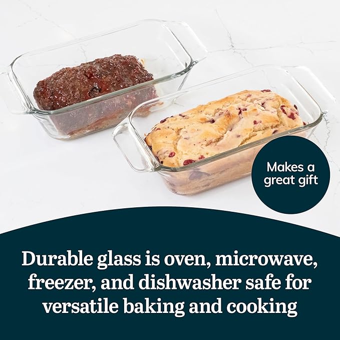 Libbey Baker’s Premium 2 Piece Glass Baking Dish Set Stackable Space Saving Glass Bakeware Set Oven Baking Dish for Bread Pound Cakes Meatloaf