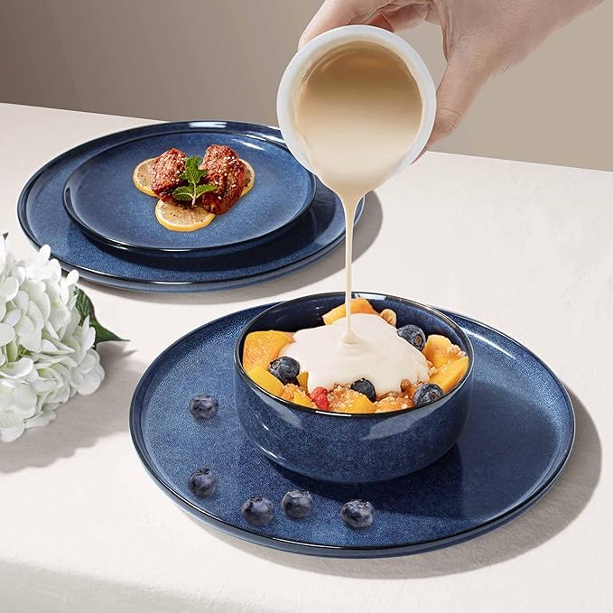 Herogo 12 Pieces Stoneware Dinnerware Set with 6-Piece 10.43 Dinner Plate Set Starry Blue