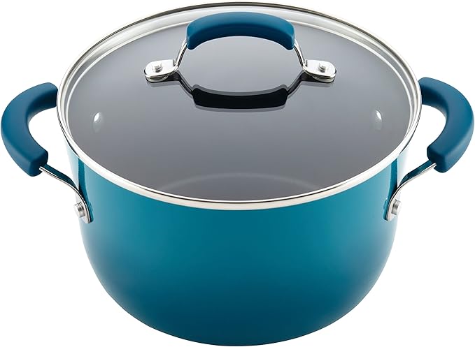 Rachael Ray Brights Nonstick Cookware Pots and Pans Set 10 Piece Marine Blue