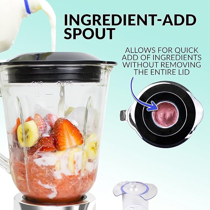 Classic Retro Electric Pulse Blender 1 Liter Glass Pitcher Includes Tritan Personal Travel Bottle With Lid And Storage Container High Power 300 Watts Crushes And Pulverizes Ice Cubes