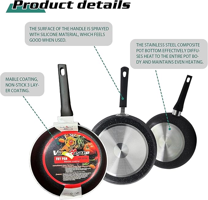Vivicreate 3 pcs set deep fry pizza pan forge aluminum pan with non stick coating