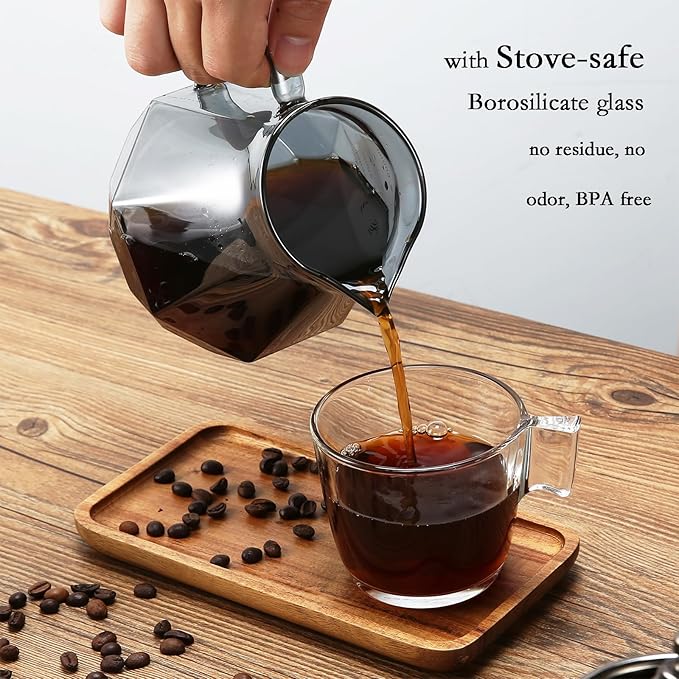 Pour Over Coffee Maker 20 oz Borosilicate Glass Carafe with 100 pcs Paper Filter Walnut Handle &amp Glass Lid Drip Coffee Maker for Home Café Restaurant Camping 600 ml Gray
