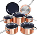 Nuwave Healthy Duralon Blue Ceramic Nonstick Cookware Set Diamond Infused Scratch-Resistant PFAS Free Dishwasher &amp Oven Safe Induction Ready &amp Evenly HeatsTempered Glass Lids &amp Stay-C