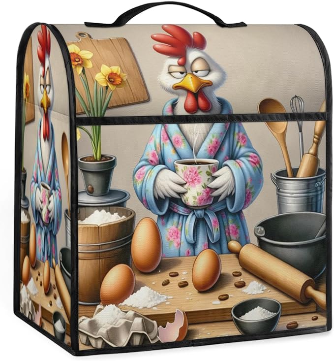 Kitchen Aid Mixer Cover Flower Rooster Funny Stand Mixer Cover Compatible with 6-8 Quarts Stand Mixers Dust Covers with Zipper Pocket Foldable Washable Kitchen Aid Organizer Bag