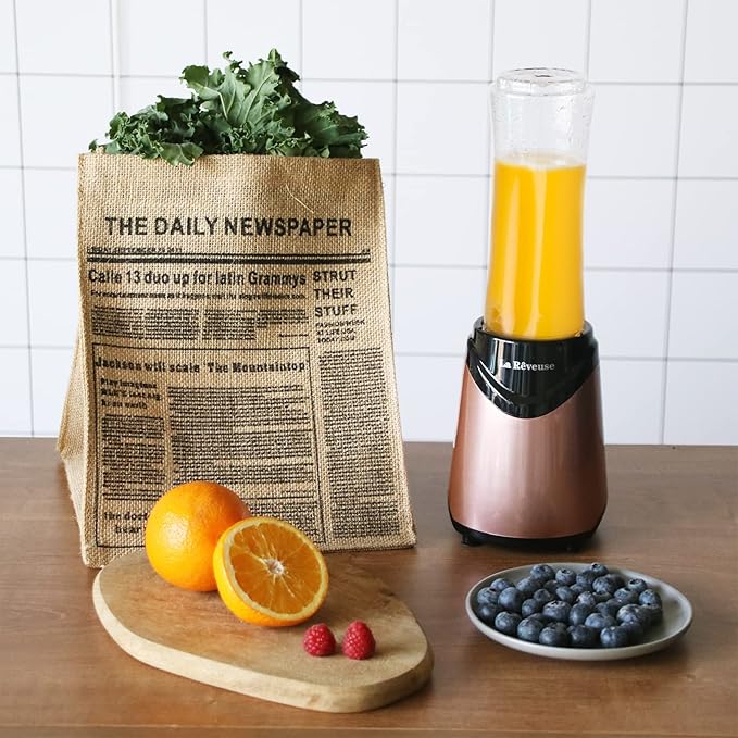 La Reveuse 300W Personal Size Blender (Pink) + La Reveuse 2-Cup Mini Food Chopper (Metallic Grey)