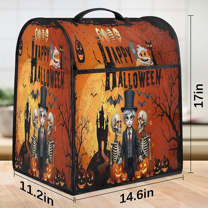 cfpolar Kitchen Aid Mixer Cover Compatible with 6-8 Quarts Skeleton Prince Pumpkin Bat Halloween Stand Mixer Cover Kitchen Aid Mixers Accessories Appliance Organizer Bag Dust Covers with Zipper Pocket