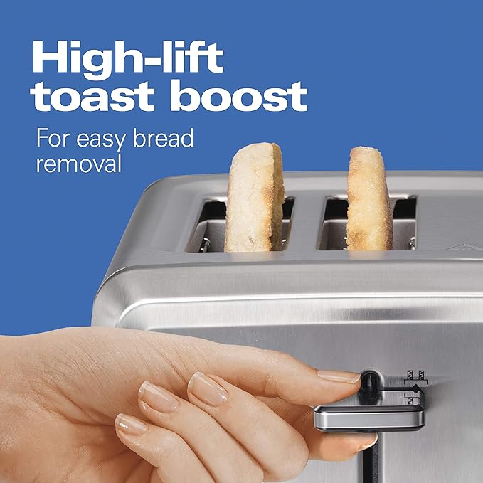 Hamilton Beach 4 Slice Toaster with Extra-Wide Slots Bagel Setting Toast Boost Slide-Out Crumb Tray Auto-Shutoff &amp Cancel Button Digital with Defrost Function Stainless Steel (24796)