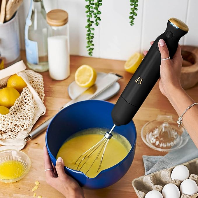 Cordless Immersion Blender 5-in-1 Set | Rechargeable Hand Blender with Chopper Whisk &amp Measuring Cup | 6 Variable Speeds | Stainless Steel Blades | BPA-Free | Stick Blender