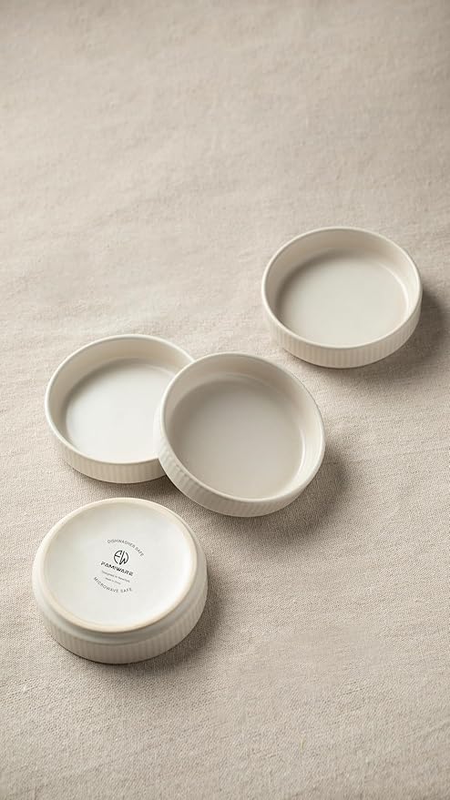 Famiware Dinnerware Set for 4 (12 Piece) and 4oz Dipping Bowl Set (6 Piece) - Star Stoneware Dishes - Matte White