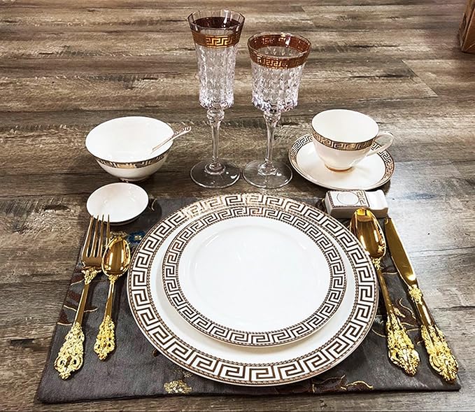 European Style Dinnerware Set Service for 6 Bone China Dinnerware Sets Unbreakable Porcelain Dinner Sets Coffee Cup and Saucer Tableware Set Steak Dinner Plates Dish Set Phnom Penh-001