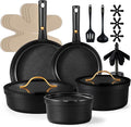 CAROTE 19pcs Pots and Pans Set Non Stick Nonstick Cookware Set Dishwasher/Oven/Fridge Safe Pots and Pans Removable Handle RV Oven Safe Cookware Induction Kitchen Set Black