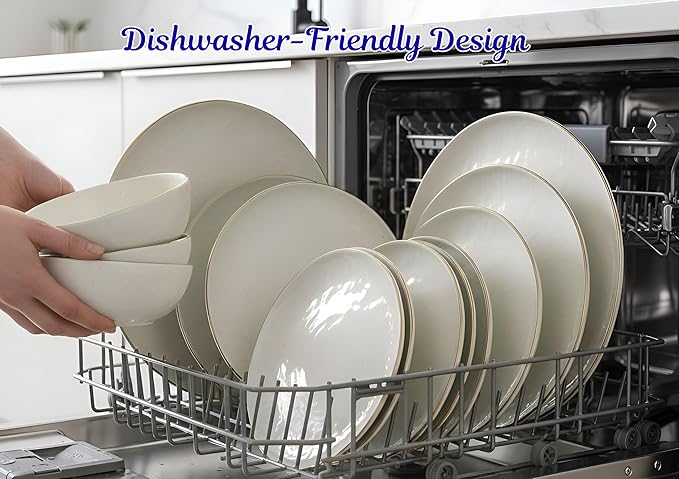 Sango 12-Piece Lightweight Porcelain Dinnerware Set for 4 Glossy Vanilla White Plates and Bowls Sets Gold Rims Farmhouse Ceramic Dish Set Rustic Dishes Microwave and Dishwasher Safe Gansevoort