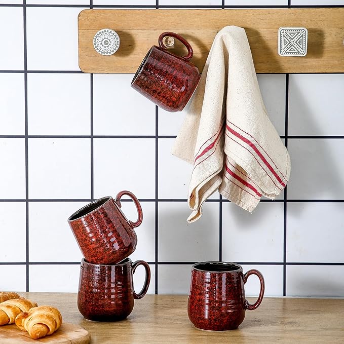 Hasense Dinnerware Sets for 4 8 Piece Porcelain Plates and Coffee Mugs Marble Red Glaze Round Dish Set Modern Ceramic Dinnerware Set Dishwasher Microwave Safe