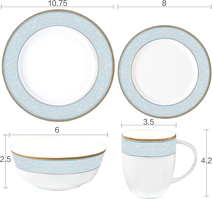 Fine Bone China Dinnerware Set16 Pcs Classic Relief Pattern Gilt Edged High Grade Porcelain Tableware Sets For 4 People