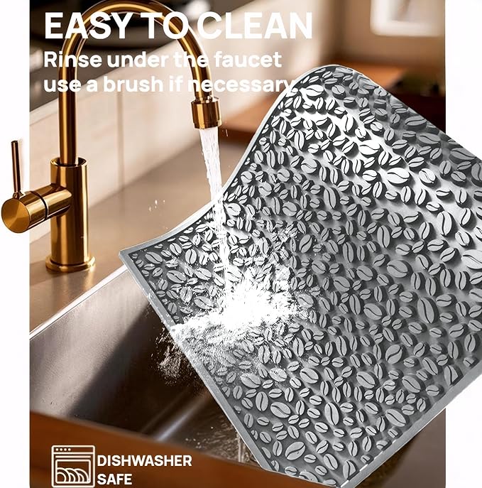 Coffee Machine Mat for Countertops Waterproof Dish Drying Mat for Kitchen Bars Restaurant 18X12in 1cm Thick Coffee Mat Bar Decor Espresso Mat Non-Slip Drip Tray Mat(Gray18x12)