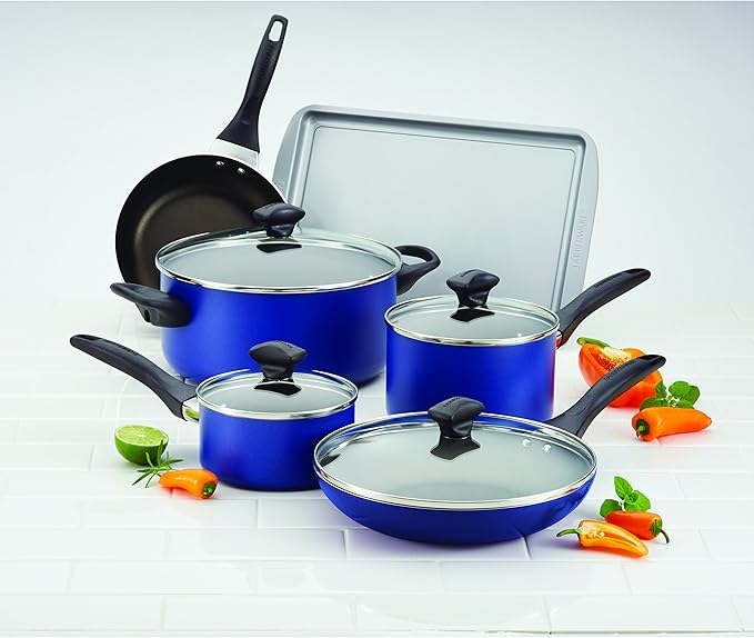 Farberware 21891 Dishwasher Safe Nonstick Cookware Set / Pots and Pans Set - 15 Piece Blue