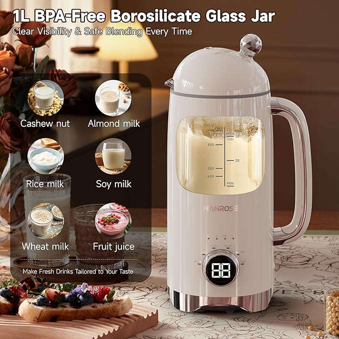6-in-1 Upgraded 34oz Nut Milk Maker Machine with 8 Stainless Steel Blades Automatic Plant-Based Milk Maker for Homemade Soy Almond Oat Shakes &amp More Keep Warm Delay Timer &amp Self-Cleaning