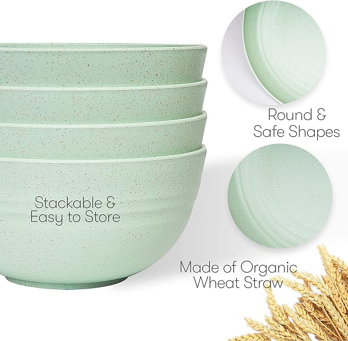 Wheat Straw Dinnerware Sets | Unbreakable Dinnerware Sets | Dishwasher Microwave Safe Dinnerware | Eco Friendly Non Breakable Dinnerware Sets | RV Outdoor Camping (Green Service for 4 (16 pcs))