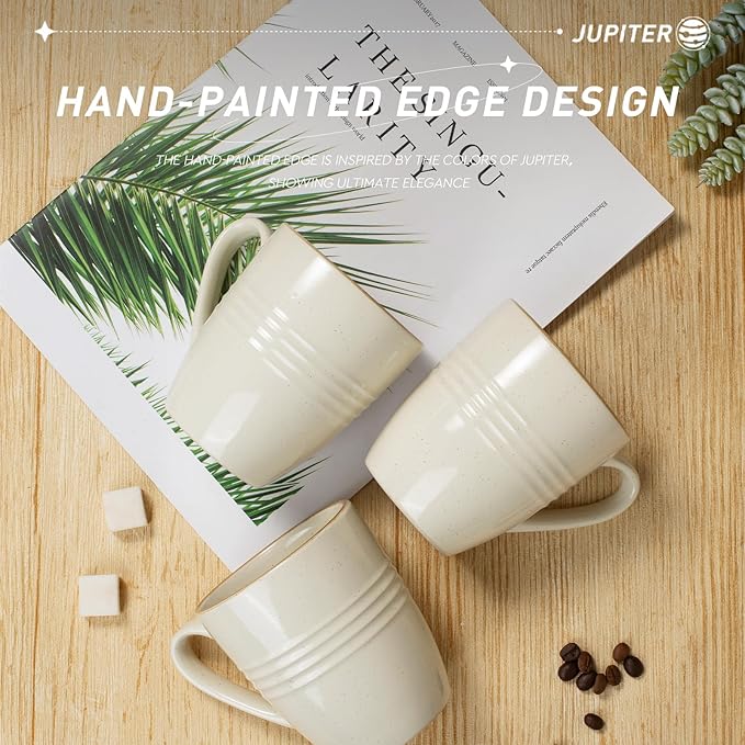 Famiware Jupiter Plates and Bowls Set with Coffee Mugs Set 16 Pieces Dinnerware Sets Vanilla White