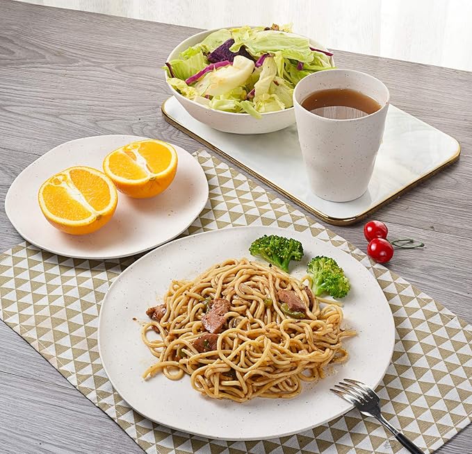 Morgiana Bamboo Dinnerware Set 8-Pieces Reusable Tableware Set Eco-Friendly Bamboo Fiber Plates Cups Bowls for 2 Person (White)