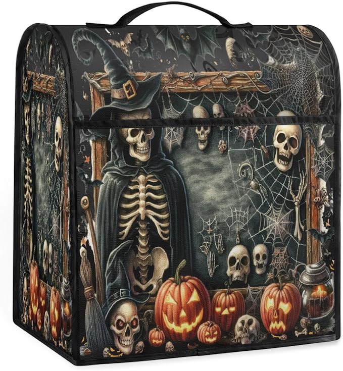 cfpolar Kitchen Aid Mixer Cover Compatible with 6-8 Quarts Halloween Skeleton Pumpkin Spider Web Stand Mixer Cover Kitchen Aid Mixers Accessories Appliance Organizer Bag Dust Covers with Zipper Pocket