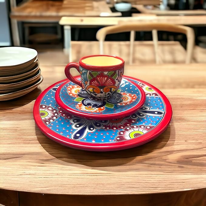 Vibrant Talavera 16-Piece Dinnerware Set | Colorful Handcrafted Mexican Tableware (Seats 4)