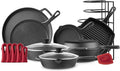 Cuisinel Cast Iron Cookware Set - Complete Pre-Seasoned Kit - 8 Skillet + 10+12 Skillets with Glass Lid + Grill Pan + Multi-Cooker/Dutch Oven + Flat Griddle + Pizza Pan + Rack Organizer - 2024
