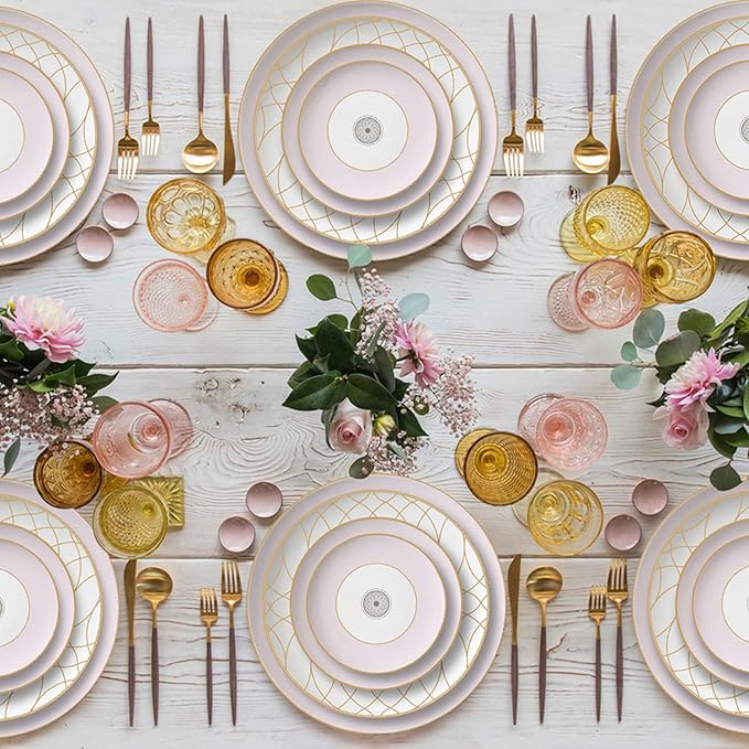 gold trim dinnerware set service for 6 24 pieces pink and white ceramic plate set luxury bone china dishes sets for wedding anniversary fine dining present