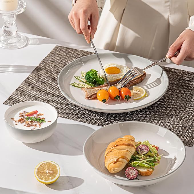 18 Pieces Gourmet Porcelain Dinnerware Sets Premium Plates and Bowls Set High-Fired Ceramic Dishes Set for 6 Chip &amp Scratch Resistant Microwave Dishwasher Safe gradient gray Series.