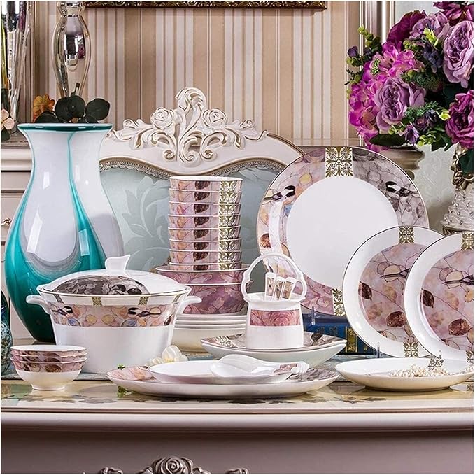 Dinnerware Sets - Luxury Gift Dishes Service Set Ceramics Dinner Sets 58 Pieces Dinnerware Set Collection Hand Painted Bowl/Spoon/Plate - Wedding Gifts Family Party and Kitchen(40pieces)