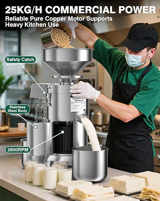WantJoin Commercial Soy Milk Maker - 25KG/H High Output Automatic Stainless Steel Soybean Milk Maker Machine 2800RPM with Slag Separation for Soymilk Nut Milk Tofu Rice Milk for Restaurant Canteen
