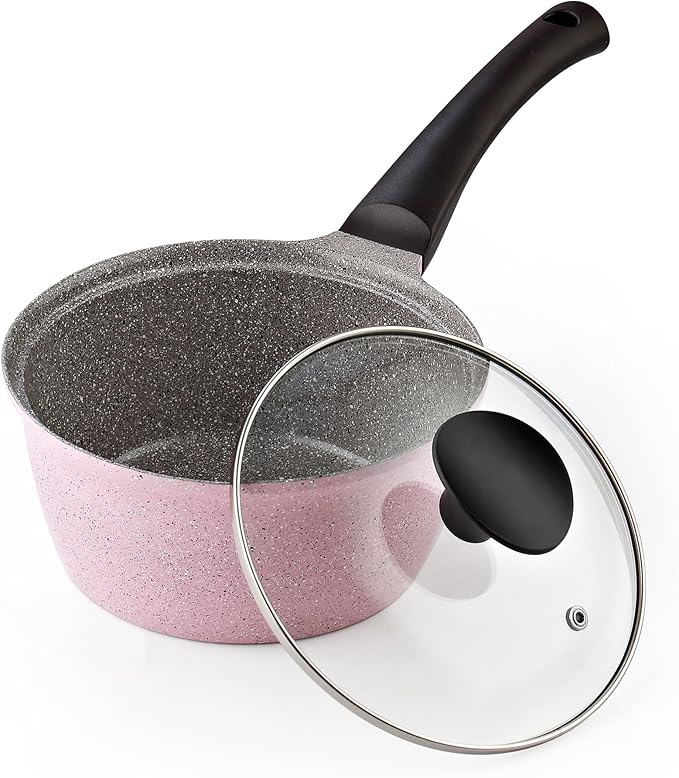 Cook N Home 1.7-Quart Nonstick Ceramic Saucepan with Lid Pink
