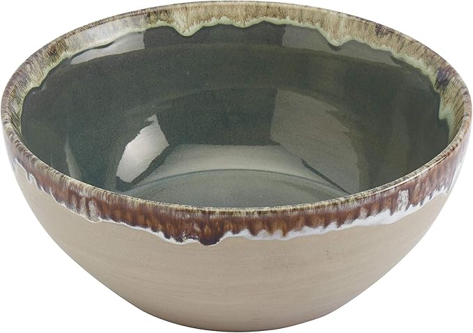 Tabletops Gallery Tuscan Reactive Glaze Stoneware- Platter Serving Bowl Mixing Bowl Mug Tuscan 3 Piece Serving Bowl Set (Blue Green and Brown)