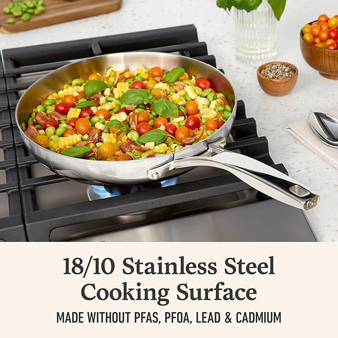Calphalon Premier Polished 5-Ply Stainless Steel Cookware Set w/Turbo Heat Tech 3 Piece Frying Pan Set Induction Oven Safe 500F Oven Safe 500F PFOA Free Polished Stainless Silver