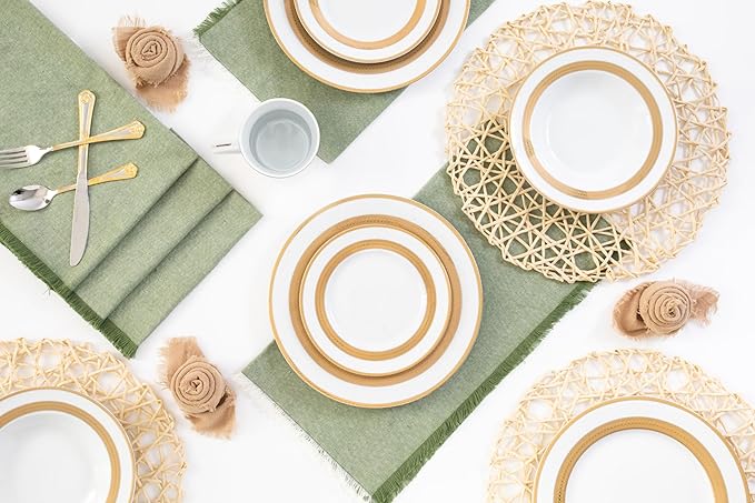 40 Piece Luxurious Dinnerware Sets for 8 – Includes Plates Mugs Bowls – White and Gold Rope Design Dish Set for Kitchen Table Everyday Dining or Formal Use (Rope Gold)