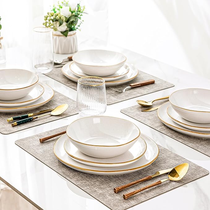 AmorArc Ceramic Dinnerware SetsHandmade Reactive Glaze Stoneware Plates and Bowls SetsHighly Scratch Resistant | Dishwasher &amp Microwave Safe Dishes SetService for 4 (12pc)