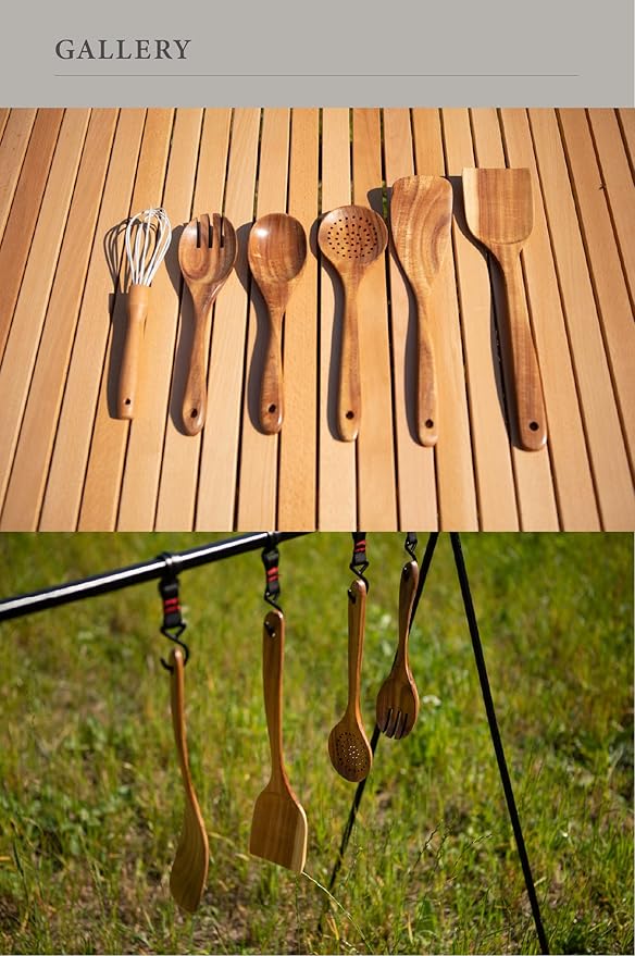 S'more Kitchen Tools 7 Set Kitchen Tools Set Cookware Wood Natural Teak Wood Cooking Tools 7-Piece Set Beige One Size Fits All