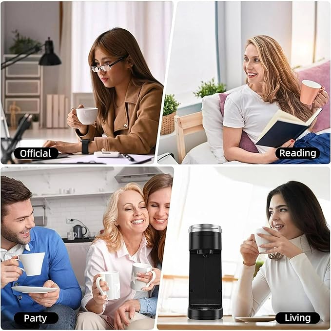 Single Serve Coffee Maker Slim One Cup Brewer with Reusable Filter Compact Pod Coffee Machine 6-12oz