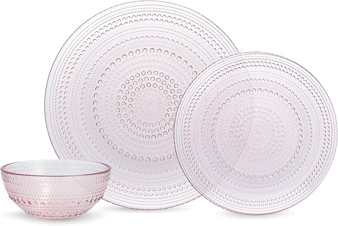 Fortessa Jupiter Hobnail Glass 12 Piece Dinnerware Set (Service for 4) Pink