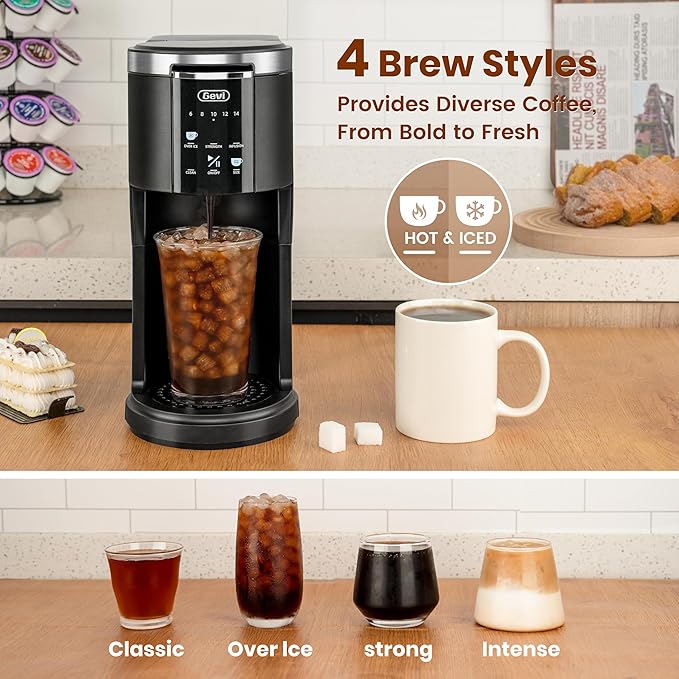 Gevi Single Serve Coffee Maker for K Cup and Ground Coffee Pod Coffee Maker with 40oz Water Reservoir 6 to 14 oz. Brew Sizes Black