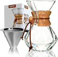 AGOGO Pour Over Coffee Maker Glass - 8 Cup Barista Kit with 304 Stainless Filter for Home Office Camping Cafes - Easy Clean Coffee Dripper Set (Towel&ampBrush Included) (8 Cup/28 oz-Diamond Shape)