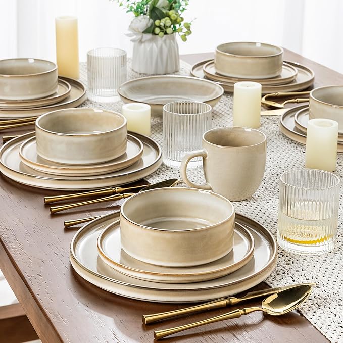 AmorArc Ceramic Dinnerware Sets Handmade Reactive Glaze Stoneware Plates and Bowls SetsHighly Chip and Crack Resistant | Dishwasher &amp Microwave Safe Dishes Set Service for 6 (18pc)