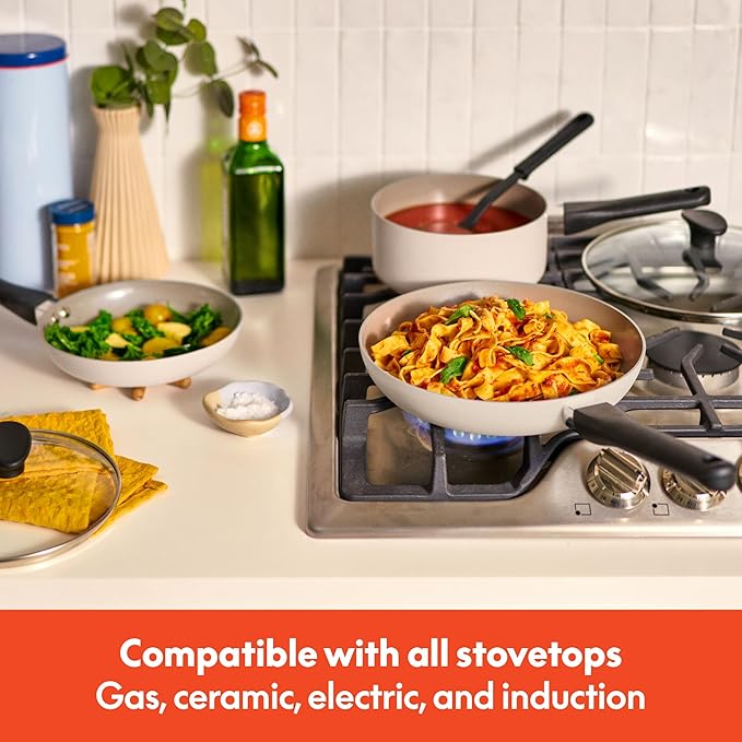 bella 21 Piece Kitchen Set with EverGood™ Ceramic Nonstick Coating Dishwasher &amp Oven Safe All Stovetops Compatible Tempered Glass Lids &amp Cool Touch Handles Oatmilk