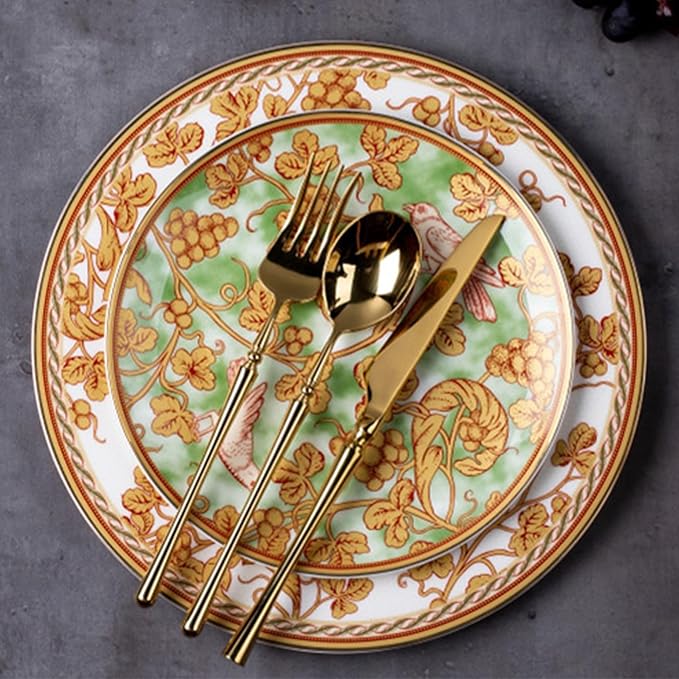 24 piece bone china dinnerware set dishes set for 6 elegant coffee cups and plates sets for party dinner christmas for mom and grandmother Grape pattern